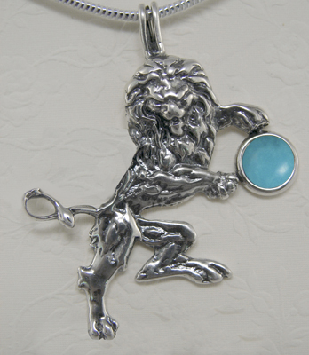 Sterling Silver Royal Rampant Lion Pendant With Turquoise